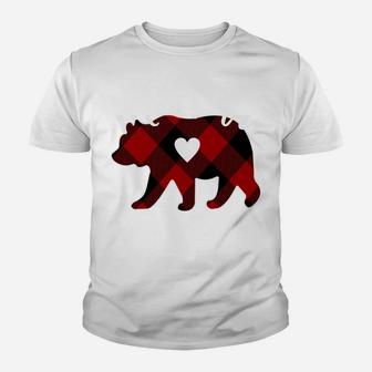 Momma Bear Christmas Buffalo Plaid Red White & Black Gift Youth T-shirt | Crazezy DE