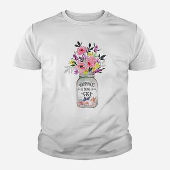 Mother's Day Gifts Happiness Is Being A Gigi Flower Floral Youth T-shirt | Crazezy