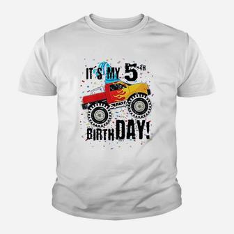 My 5Th Birthday Monster Truck Youth T-shirt | Crazezy UK