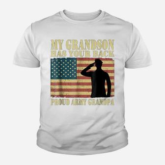 My Grandson Has Your Back - Proud Army Grandpa Military Gift Youth T-shirt | Crazezy