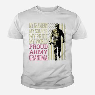 My Grandson My Soldier Hero Military Proud Army Grandma Gift Youth T-shirt | Crazezy