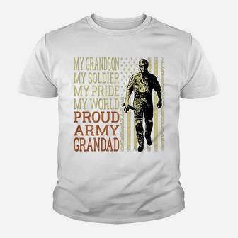 My Grandson My Soldier Hero Proud Army Grandad Military Gift Youth T-shirt | Crazezy