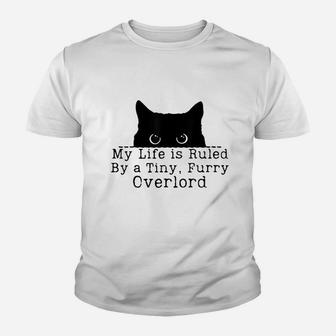 My Life Is Ruled By A Tiny Furry Overlord Funny Cat Lover Youth T-shirt | Crazezy