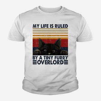 My Life Is Ruled By A Tiny Furry Overlord Funny Cat Lovers Youth T-shirt | Crazezy