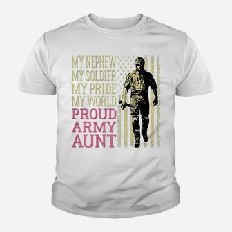 My Nephew My Soldier Hero Proud Army Aunt Shirt Auntie Gift Youth T-shirt | Crazezy