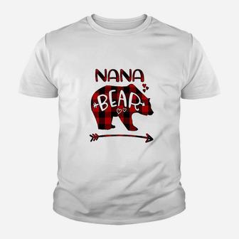 Nana Bear Red N Black Buffalo Plaid Bear Heart Youth T-shirt | Crazezy UK