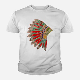 Native American Indian Tribes Feather Headdress Pride Chief Youth T-shirt | Crazezy