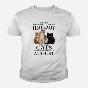 Old Lady Who Loves Cat And Was Born In August Funny Gift Youth T-shirt | Crazezy AU