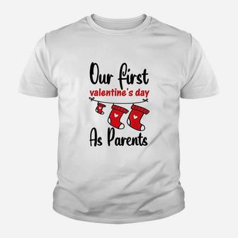 Our First Valentines Day As Parents New Dad Mom Gift Youth T-shirt | Crazezy UK