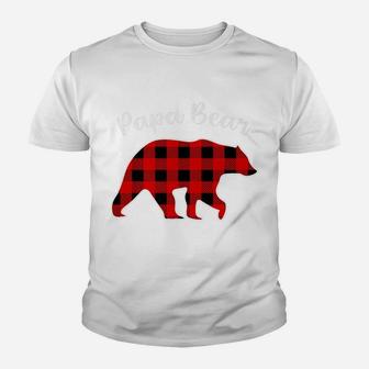 Papa Bear Red Plaid Buffalo Family Christmas Pajama Gift Youth T-shirt | Crazezy CA