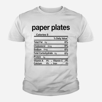 Paper Plates Nutrition Facts Funny Thanksgiving Christmas Youth T-shirt | Crazezy