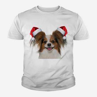 Papillion Shirt Fun Dog Santa Hat Image Funny Christmas Gift Sweatshirt Youth T-shirt | Crazezy DE