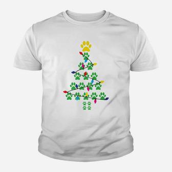 Paws Print Christmas Tree Dog Cat Youth T-shirt | Crazezy
