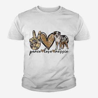 Peace, Love, Aussie, Australian Shepherd Dog, Pets, Animals Youth T-shirt | Crazezy AU