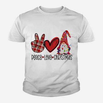 Peace Love Christmas Cute Xmas Gnome Plaids Family Pajama Youth T-shirt | Crazezy