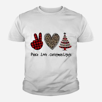 Peace Love Christmas Tree Leopard Buffalo Plaid Red Xmas Sweatshirt Youth T-shirt | Crazezy UK