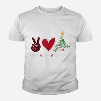 Peace Love Christmas Tshirt - Funny Christmas Music Notes Youth T-shirt | Crazezy DE