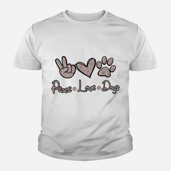Peace Love Dogs Flowers Lover Puppy Paw Dog Funny Dog Lover Youth T-shirt | Crazezy AU