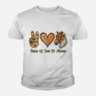 Peace Love Horse Floral Horse Riding Horse Lover Gift Youth T-shirt | Crazezy