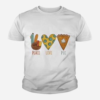 Peace Love Pie Thanksgiving Turkey Grateful Hand Sign Youth T-shirt | Crazezy UK