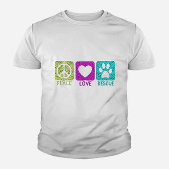 Peace Love Rescue Dogs Retro Distressed Graphic Design Youth T-shirt | Crazezy DE