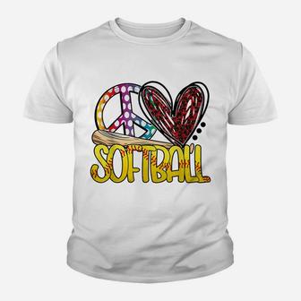 Peace Love Softball Funny Sport Sporty Activities Youth T-shirt | Crazezy