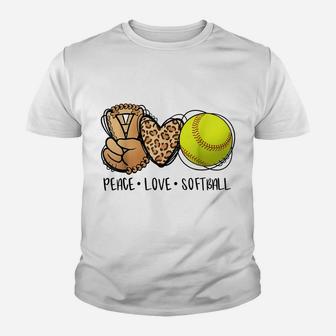 Peace Love Softball Mom Leopard Print Mother's Day Softball Youth T-shirt | Crazezy
