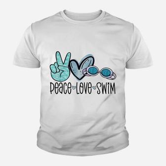 Peace Love Swim Funny Swimming Googles Swimmer Youth T-shirt | Crazezy DE