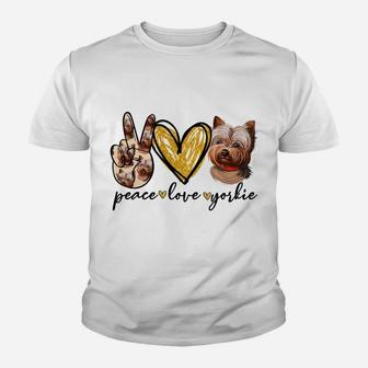 Peace Love Yorkie Dog Lovers Yorkshire Terrier Dad Mom Gift Youth T-shirt | Crazezy CA