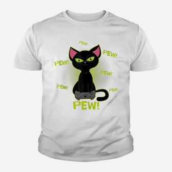 Pew Pew Pew Funny Black Cat Video Game Lovers Controller Youth T-shirt | Crazezy