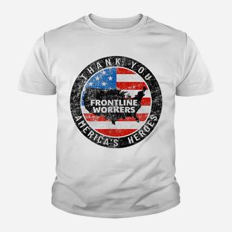 Printed 2 Sides Retro Thank You Frontline Workers Us Flag Youth T-shirt | Crazezy DE