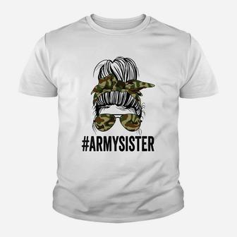 Proud Army Sister Funny Messy Bun Life Shirts For Women Youth T-shirt | Crazezy