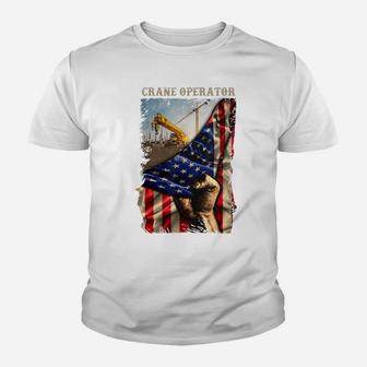 Proud Crane Operator American Flag Love Crane Operator Job Youth T-shirt | Crazezy