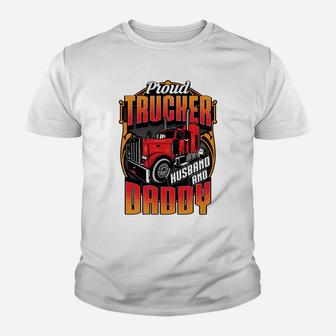 Proud Trucker Husband Daddy Graphic For Truck Drivers Gift Youth T-shirt | Crazezy