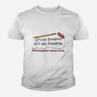 Punctuation Saves Lives Light Youth T-shirt | Crazezy