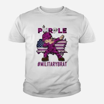 Purple Up Dabbing Military Brat Child Month American Flag Youth T-shirt | Crazezy