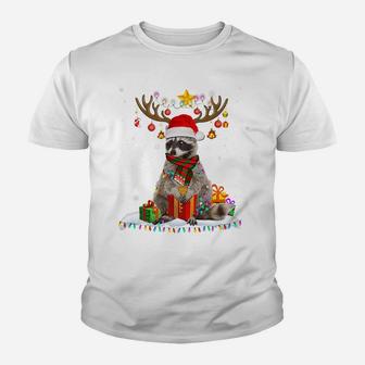 Raccoon Reindeer Xmas Light Christmas Ornaments Santa Lover Youth T-shirt | Crazezy