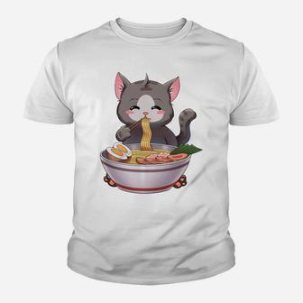 Ramen Cat Japanese Gift Kawaii Anime Youth T-shirt | Crazezy
