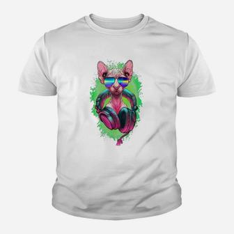 Rave Sphynx Edm Kitty Dj Kitten Cat Hairless Lovers Owner Youth T-shirt | Crazezy UK