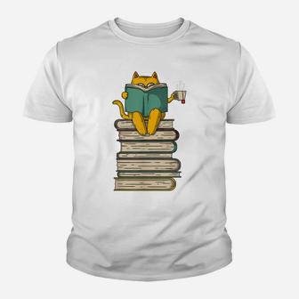 Reading Cat - Funny Book & Tea Lover Gift Youth T-shirt | Crazezy UK