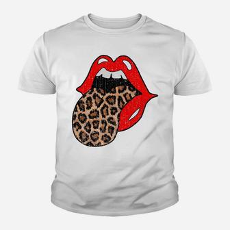 Red Lips Leopard Tongue Shirt Vintage Trendy Animal Print Sweatshirt Youth T-shirt | Crazezy