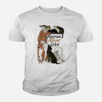 Rescue Adopt Love Funny As Dog Or Cat Lover Gift Youth T-shirt | Crazezy
