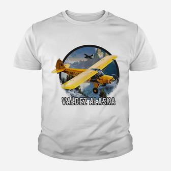 Retro Vintage Airplane Flying Mountain Pilot - Valdez Alaska Youth T-shirt | Crazezy