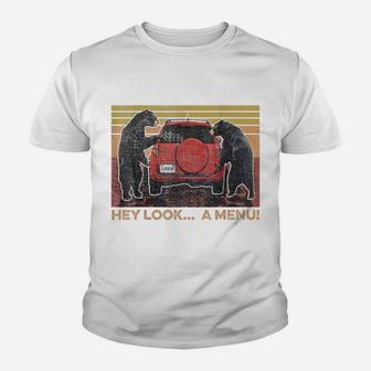 Retro Vintage Funny Bear Hey Look A Menu Camping Camper Rv Youth T-shirt | Crazezy CA