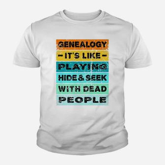 Retro Vintage Genealogy Playing Hide And Seek Genealogist Youth T-shirt | Crazezy UK