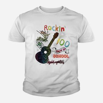 Rockin' 100 Days Of School Guitar Student Music Teacher Gift Raglan Baseball Tee Youth T-shirt | Crazezy