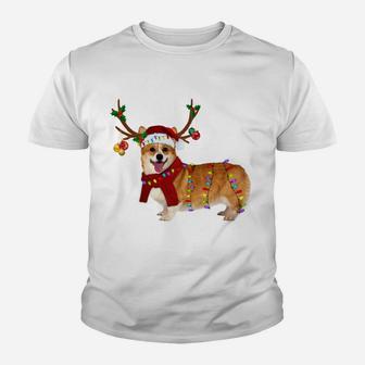 Santa Corgi Reindeer Light Christmas Gifts Sweatshirt Youth T-shirt | Crazezy AU