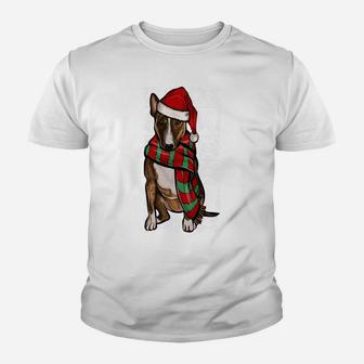 Santa Hat Xmas Miniature Bull Terrier Ugly Christmas Sweatshirt Youth T-shirt | Crazezy AU