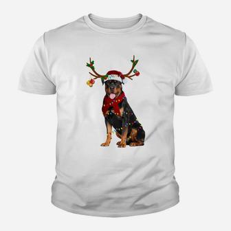 Santa Rottweiler Reindeer Light Christmas Gifts Sweatshirt Youth T-shirt | Crazezy UK