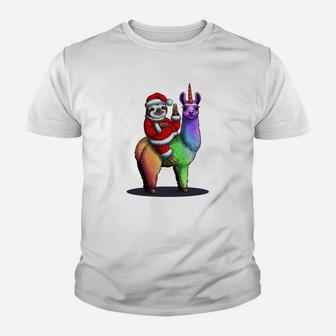 Santa Sloth Riding Llama Unicorn Christmas Gift Sweatshirt Youth T-shirt | Crazezy CA